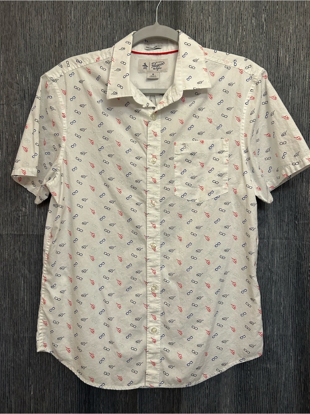 Original Penguin Munsingwear Heritage Slim Fit Eyeglasses Novelty Print Shirt, M